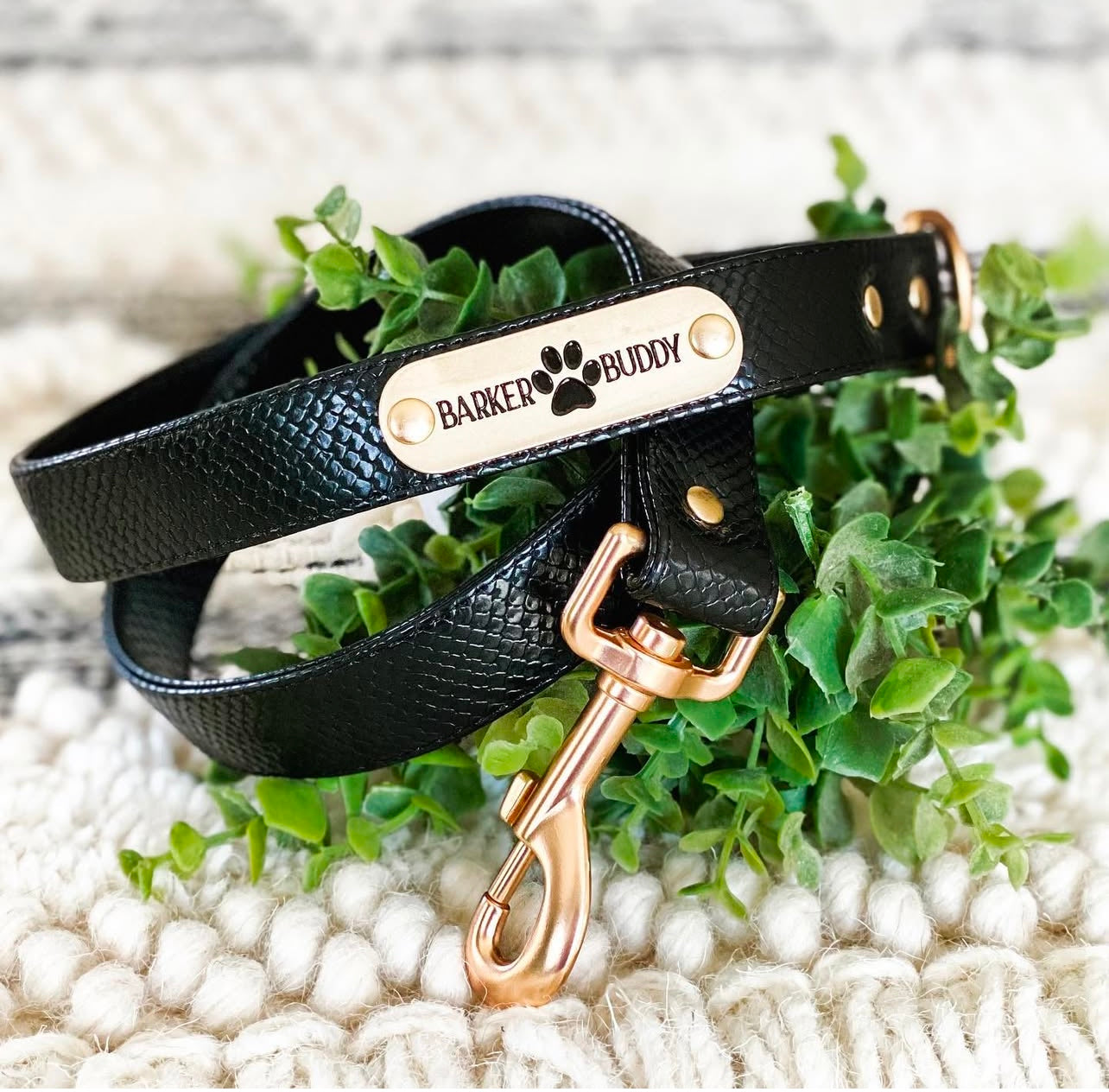 Luxury Leather Collar and Leash Set w/ Bowtie