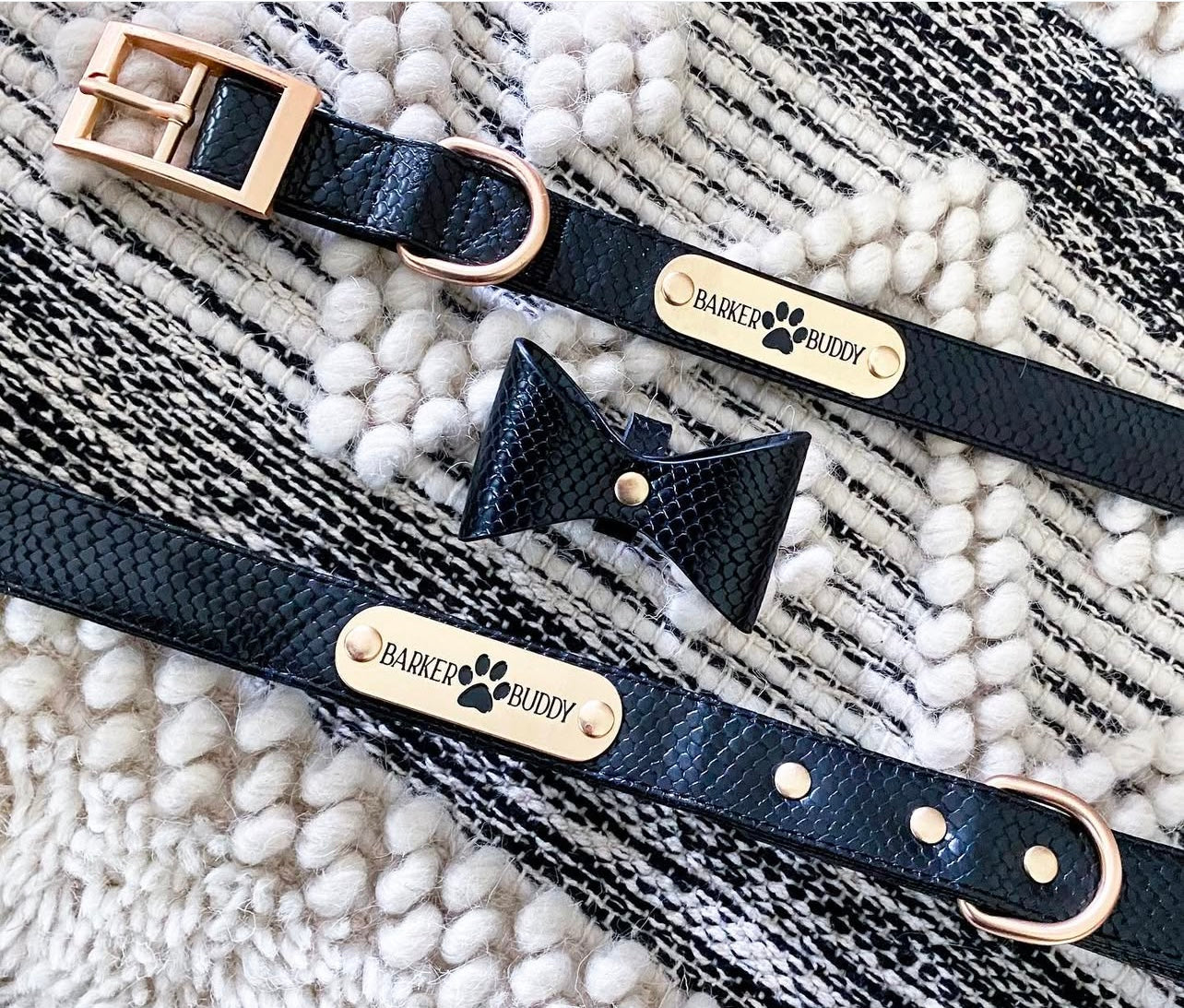 Luxury Leather Collar and Leash Set w/ Bowtie