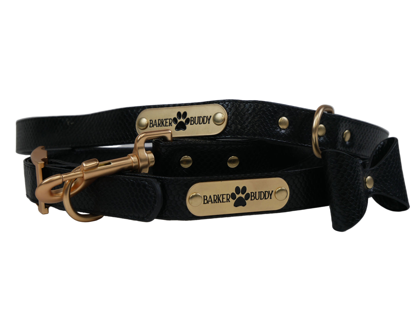 Luxury Leather Collar and Leash Set w/ Bowtie